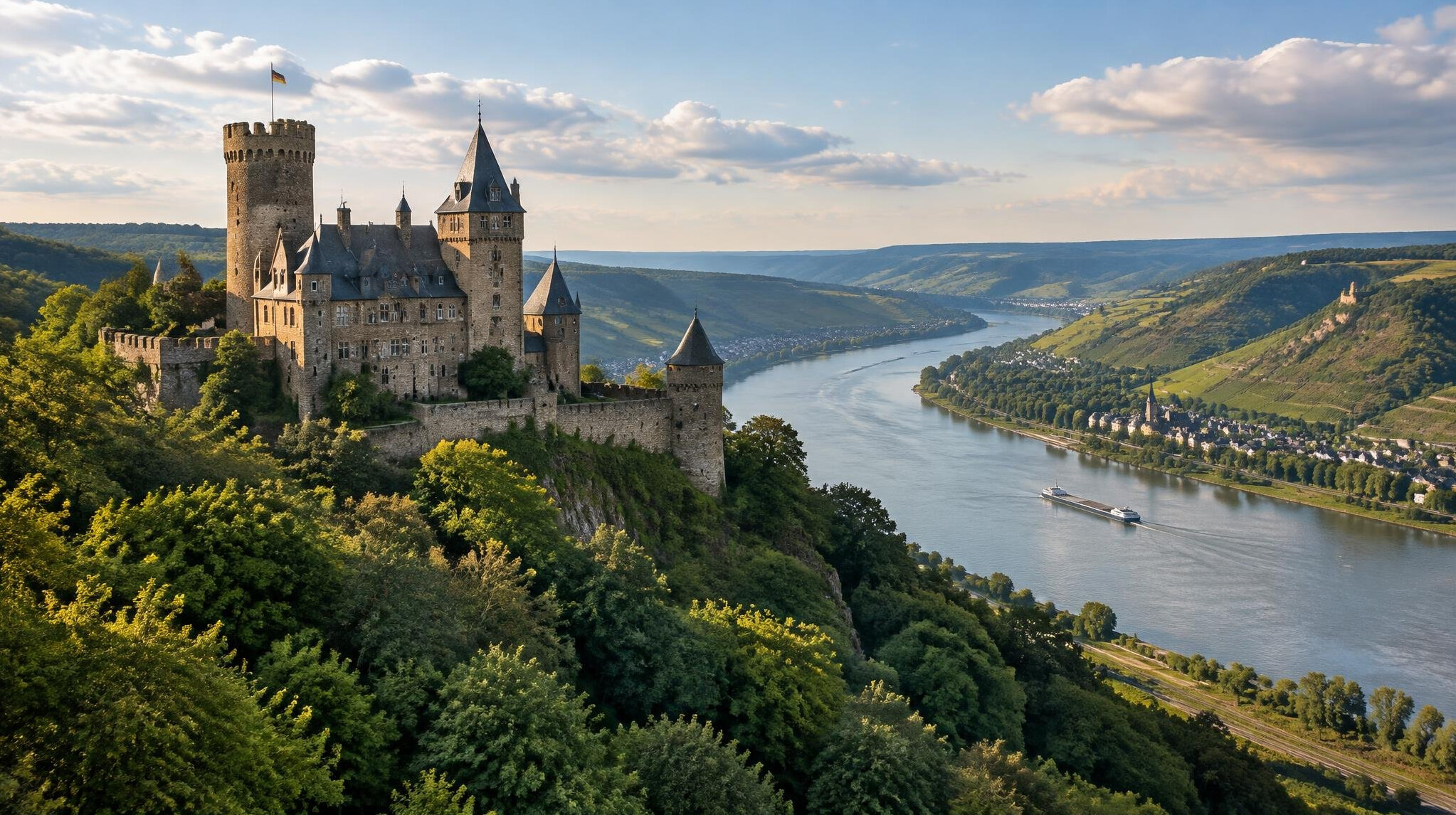 Medieval hilltop castle overlooking the Rhine valley